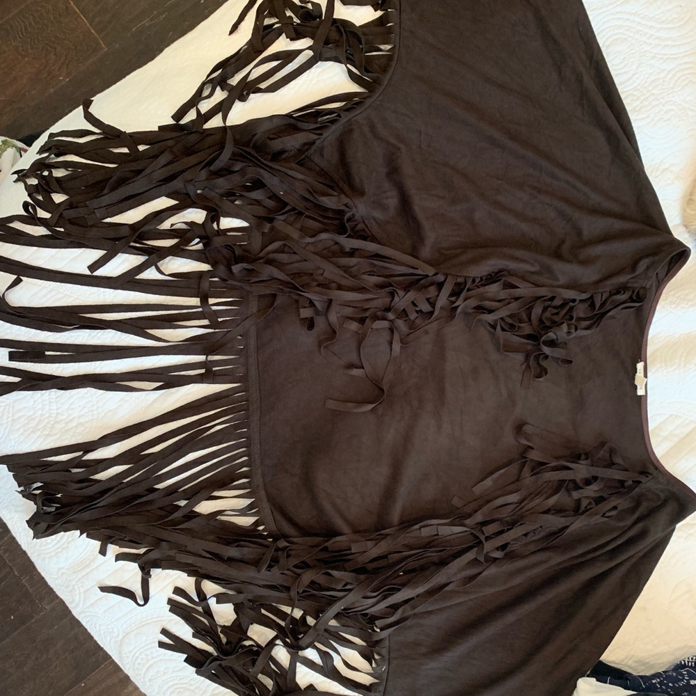 Brown overthrow with tassels
